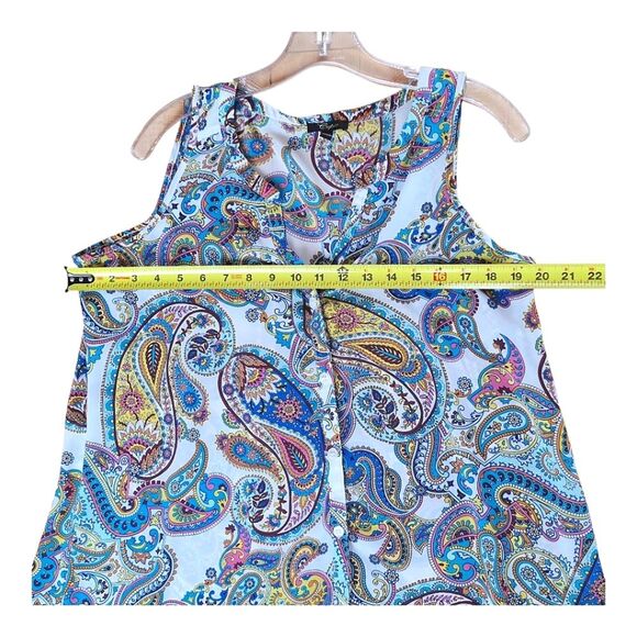 Cupio tunic top button up crepe sleeveless high-low hem colorful paisley print M - Picture 4 of 10